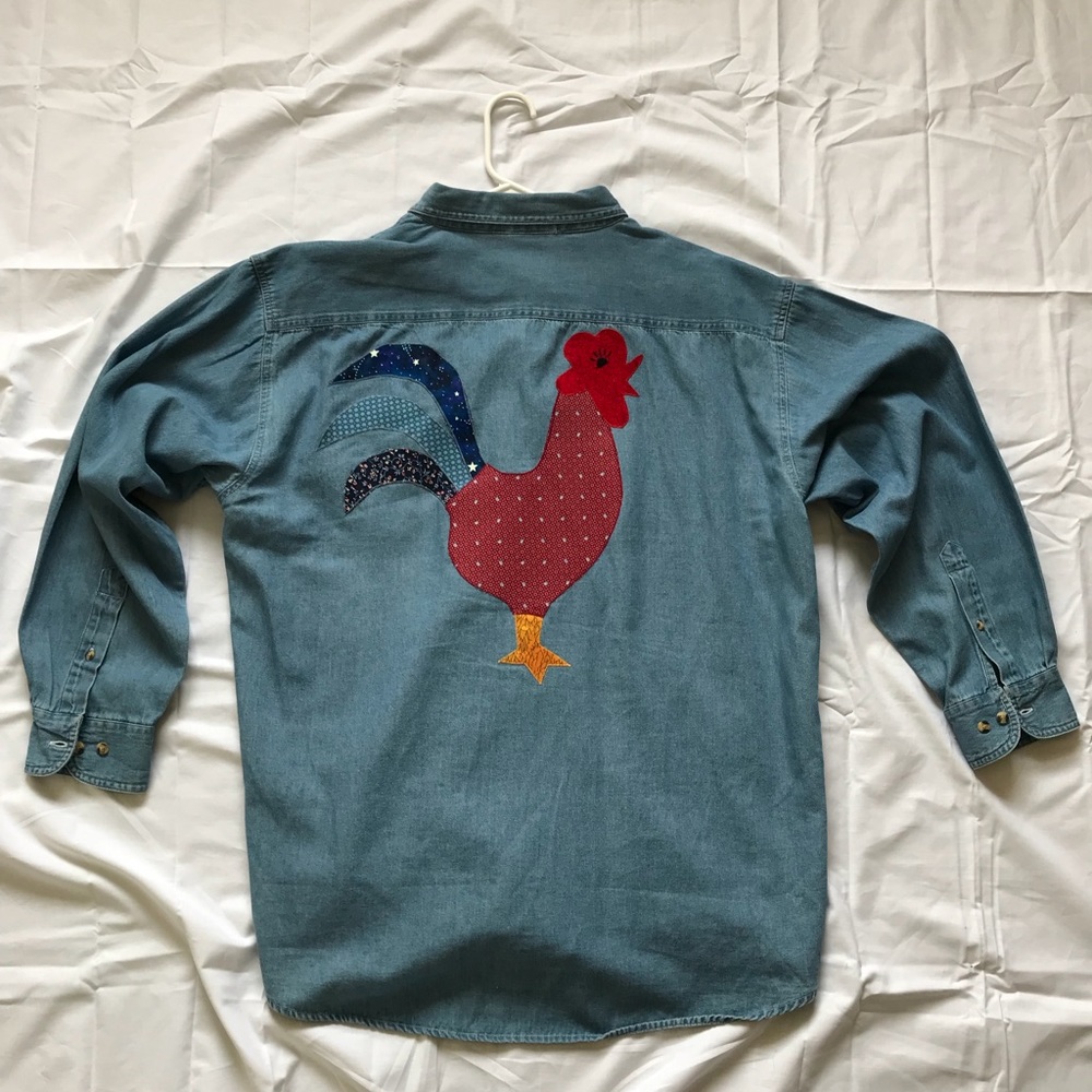 Vintage Rare Denim Jean Rooster Button Down Shirt